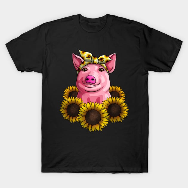 Cute Pig Sunflower Lovely Piggy with Banana  T-Shirt by Blink_Imprints10